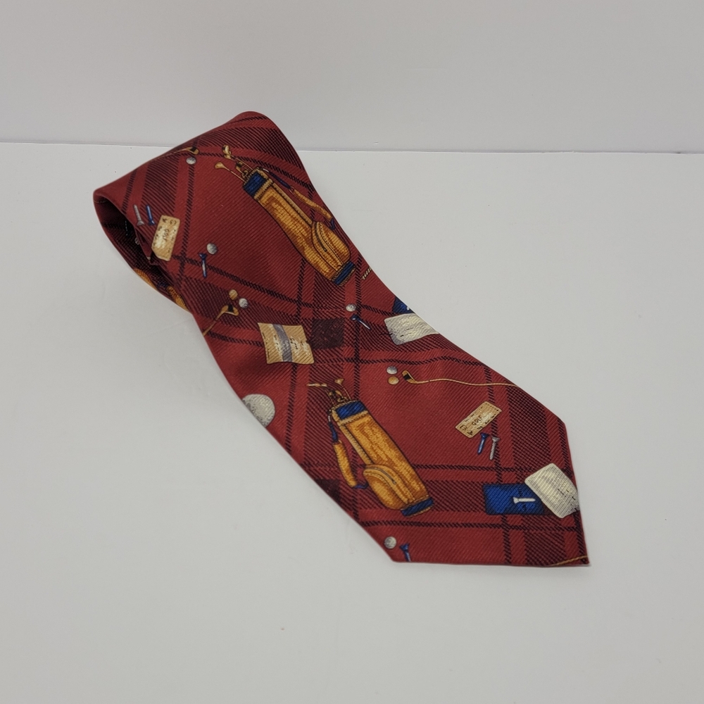 💚 Lands End Golfing Neck Tie‎ 100% Silk Handsewn In USA